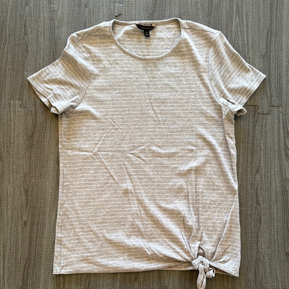 Banana Republic Grey Striped Tee, Knot Detail - Women’s Size M